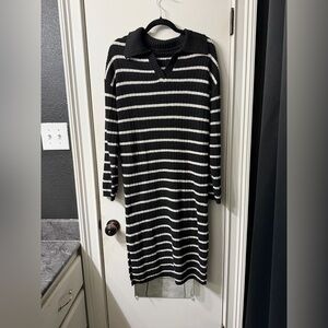 SHEIN Black and White Long Sleeve Knit Dress